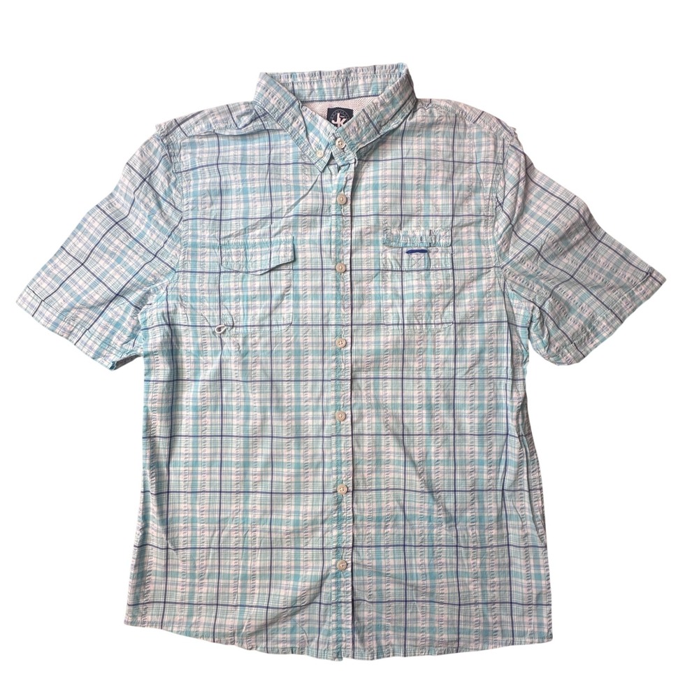 J. Khaki Shirt Boys XL Blue Plaid Fishing Button Down Short Sleeve Ventilated